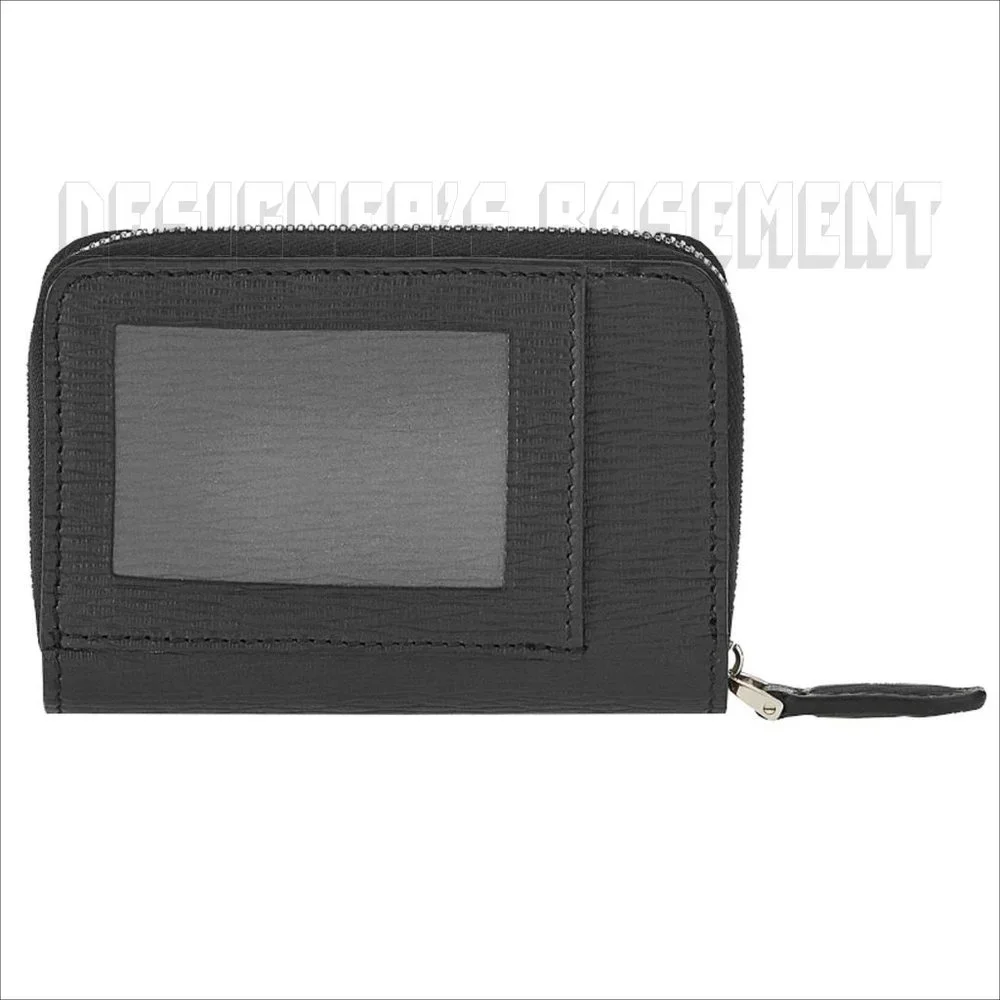 SALVATORE FERRAGAMO black Leather ID window Metal GANCINI Logo zip around wallet
